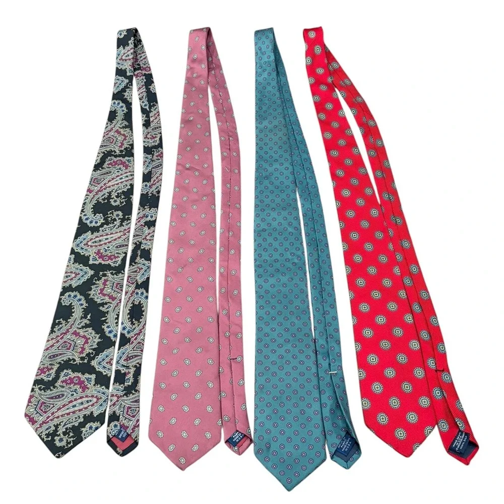 Lands End Mens Silk Ties Lot of 3 Handsewn USA Paisley Green Pink‎ Red